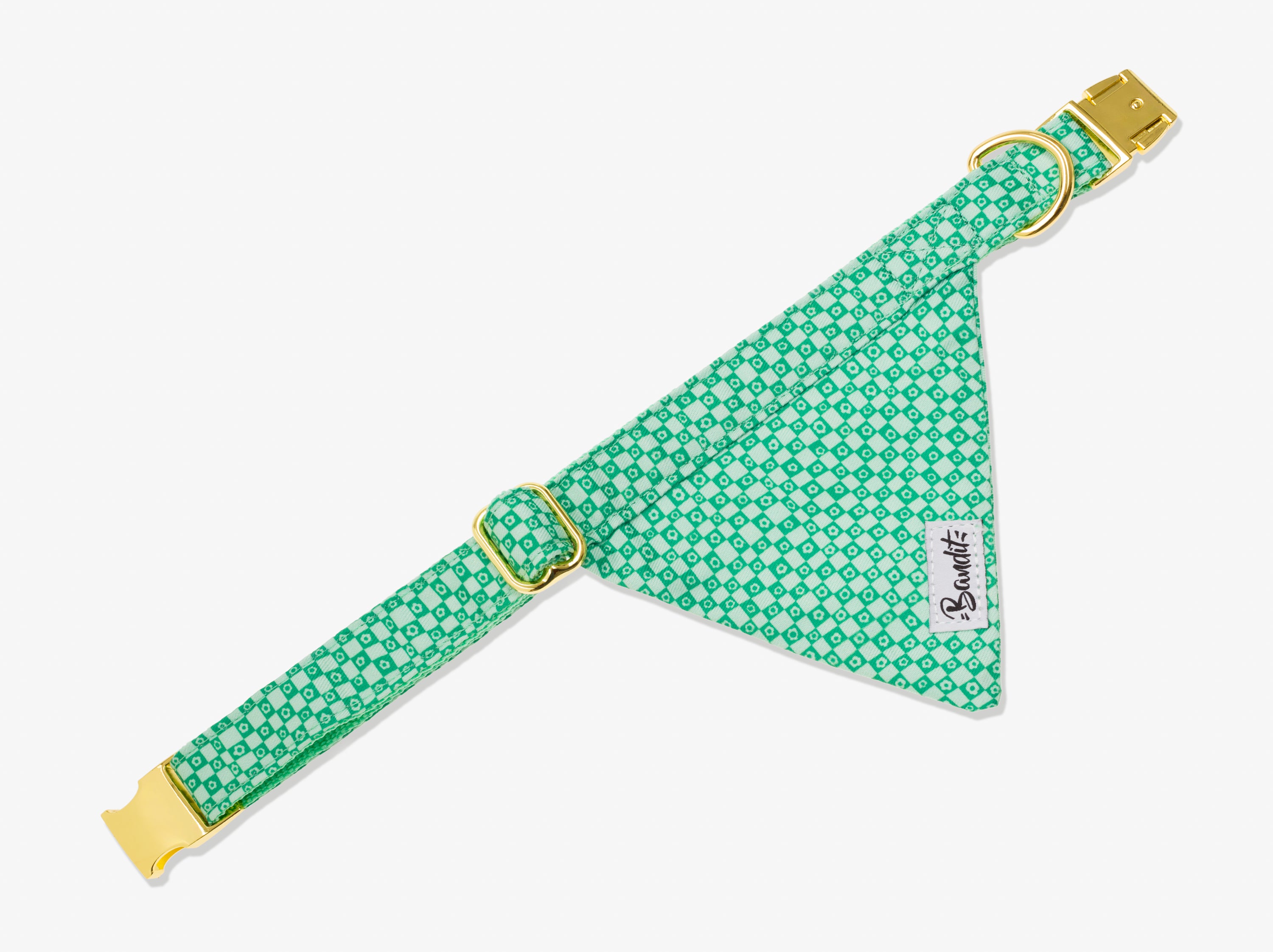 Bandana pour chien imprimé à carreaux vert orné de fleurs