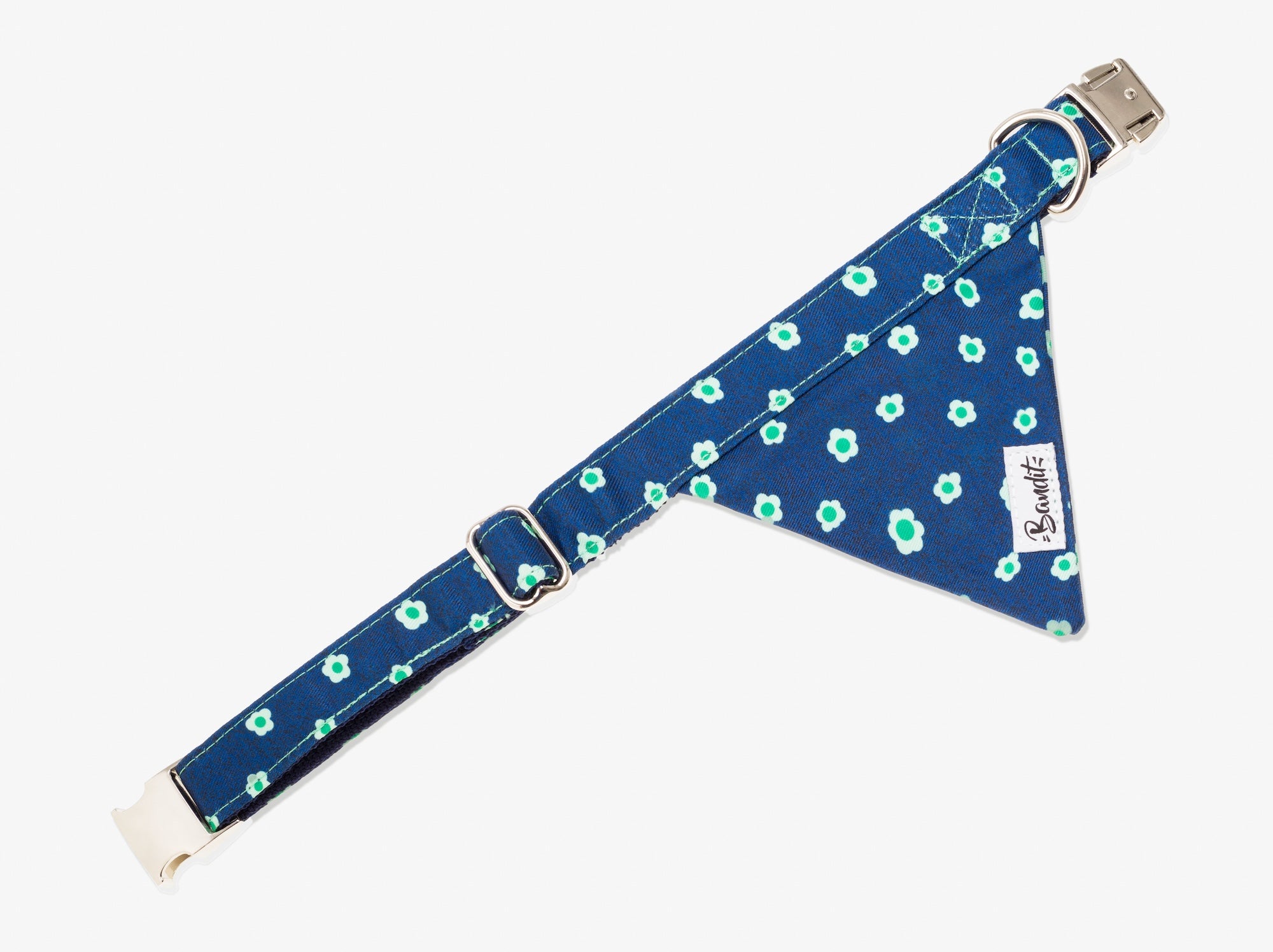 Bandana pour chien denim bleu brut à fleurs