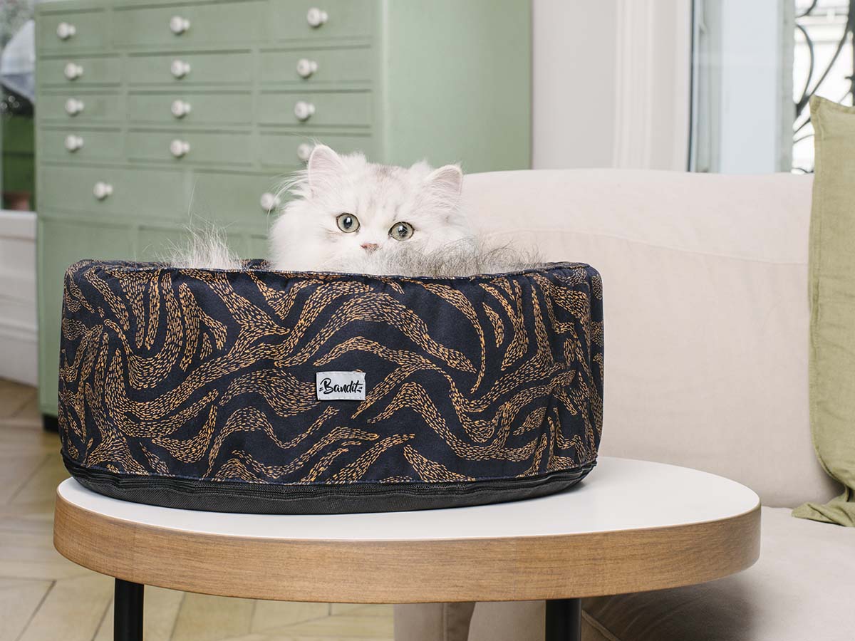 Panier rond pour chat, motif Zèbre