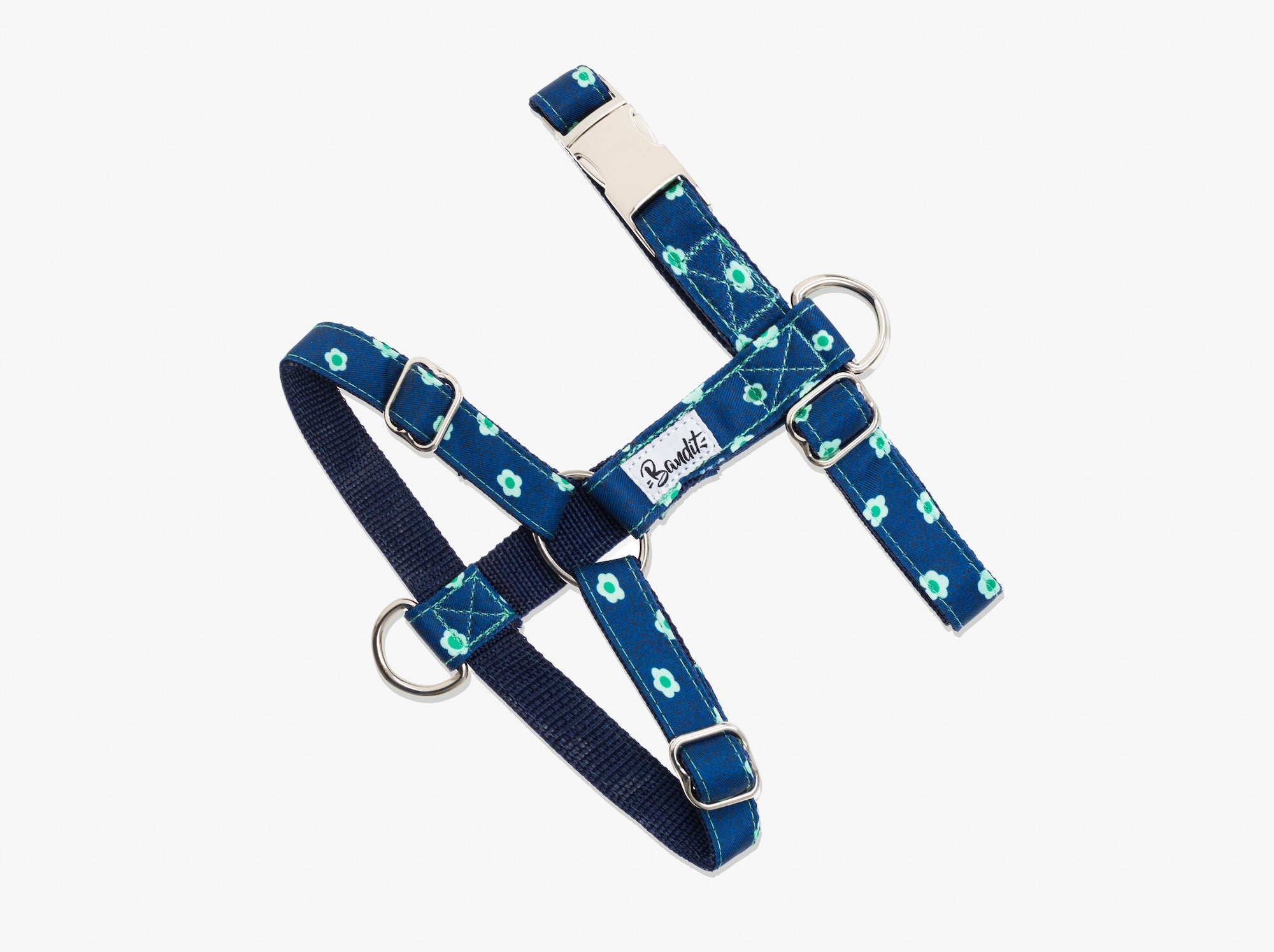 Harnais pour chien denim bleu brut à fleurs
