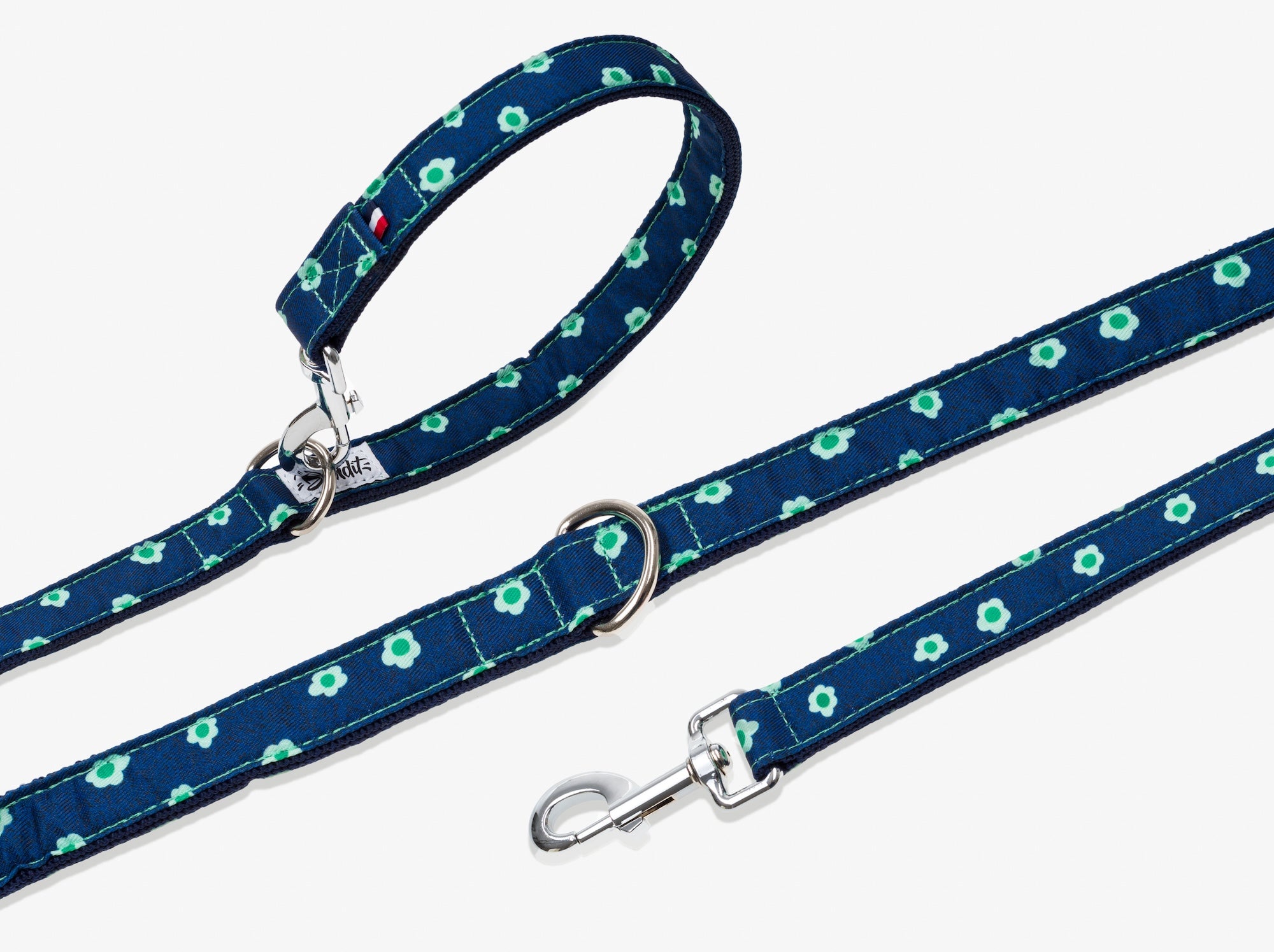 Laisse pour chien denim bleu brut à fleurs