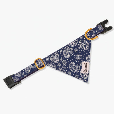 Bandana pour chat motif Minuit (paisley bleu marine) French Bandit, vue produit sur fond blanc