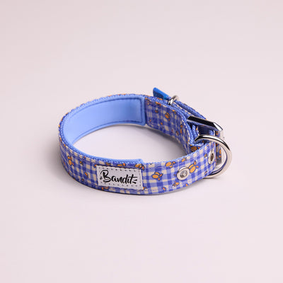 Collier pour chien imprimé vichy bleu