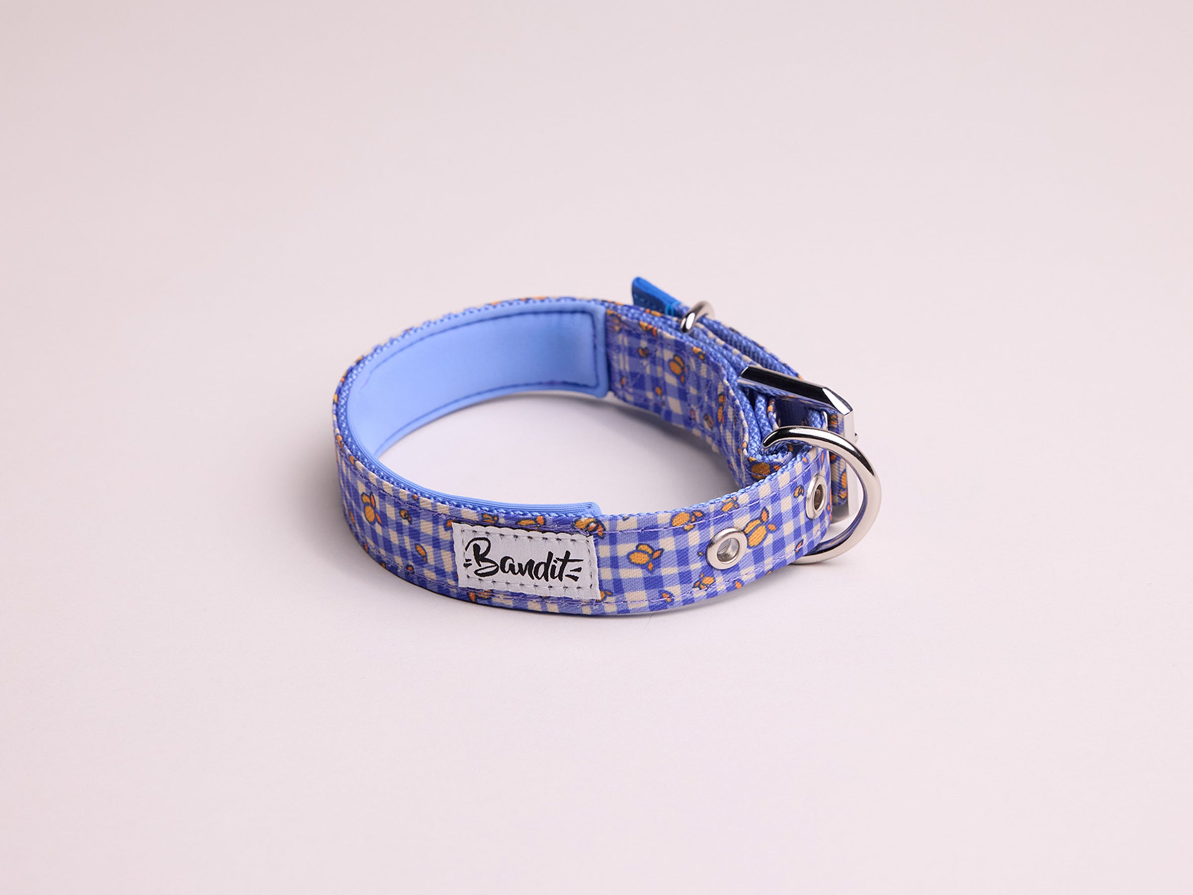Collier pour chien imprimé vichy bleu