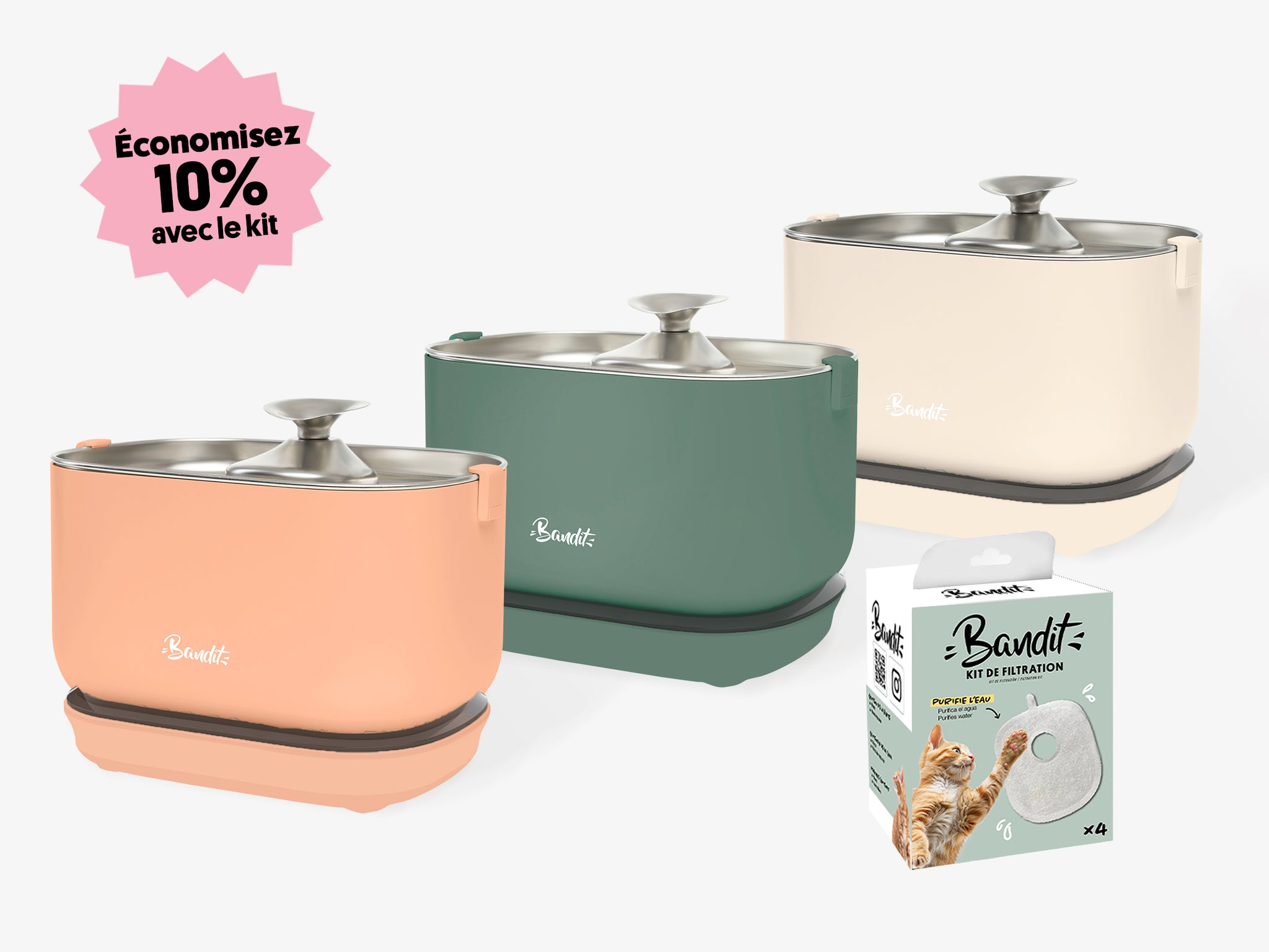 Kit fontaine sans fil + pack de 4 Filtres