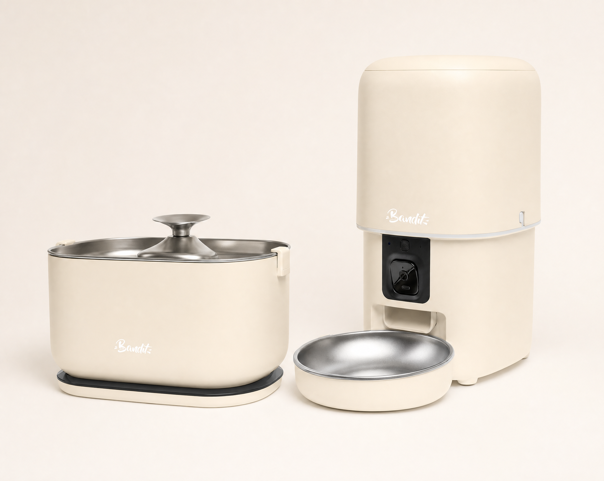 Kit fontaine à eau sans fil + distributeur de croquettes Bandit, coloris crème