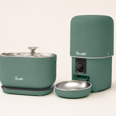 Kit fontaine à eau sans fil + distributeur de croquettes Bandit, coloris vert