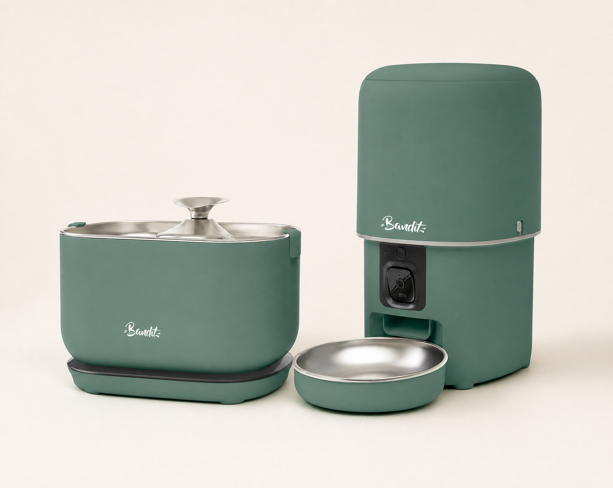 Kit fontaine à eau sans fil + distributeur de croquettes Bandit, coloris vert