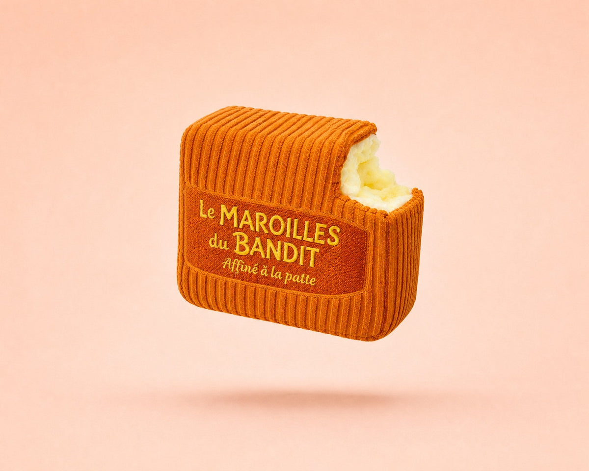 Le Maroilles du Bandit, jouet pour chien en peluche en forme de fromage maroilles, packshot French Bandit