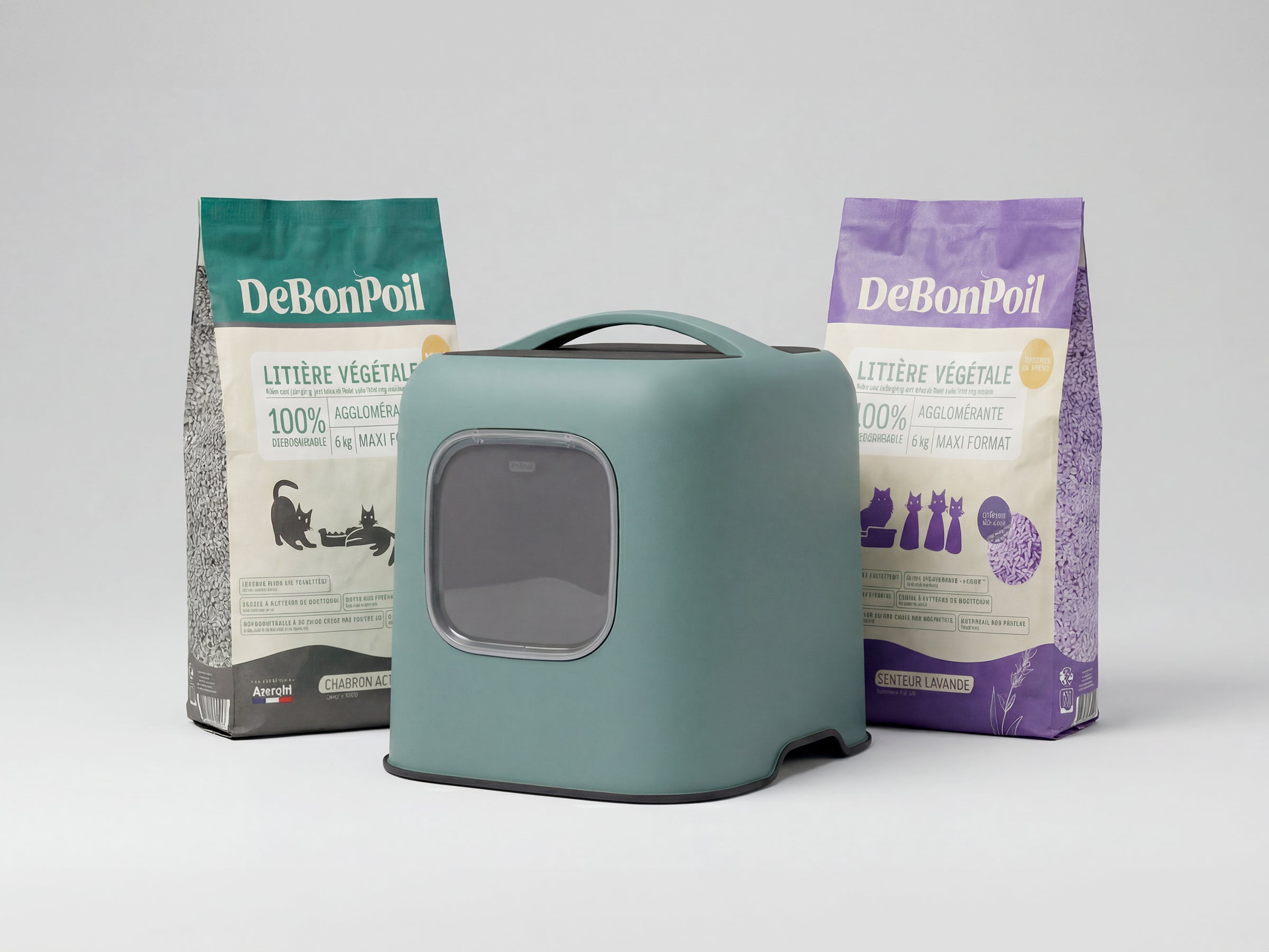 Pack Bac à litière Rotho + Litière DeBonPoil végétale 15L