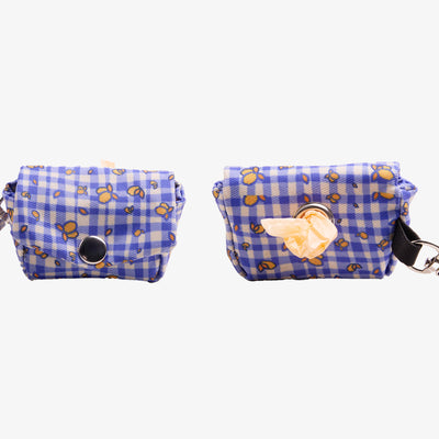 Pochette pour sacs à crottes imprimé vichy bleu