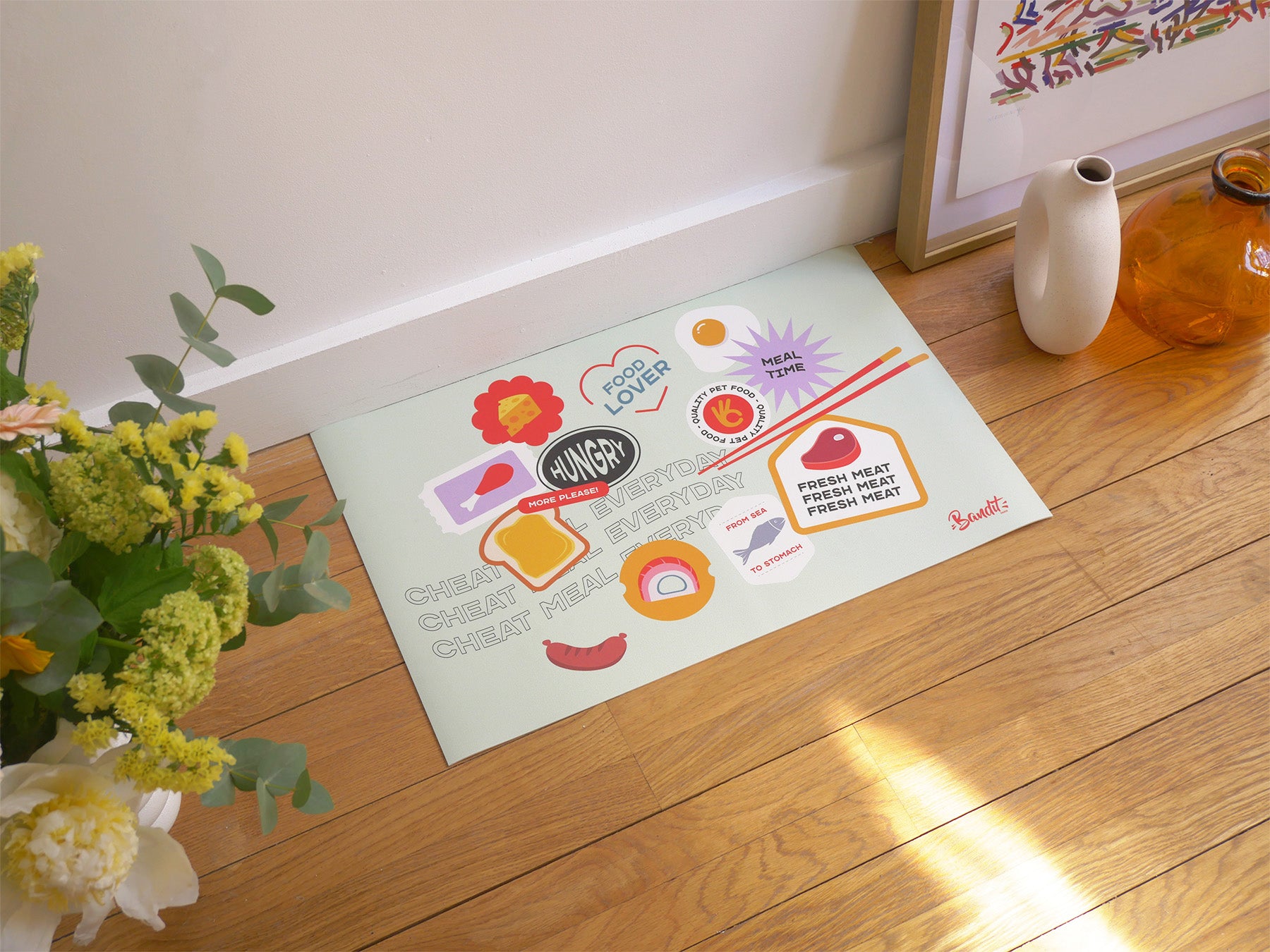 Tapis de gamelle stickers chien et chat
