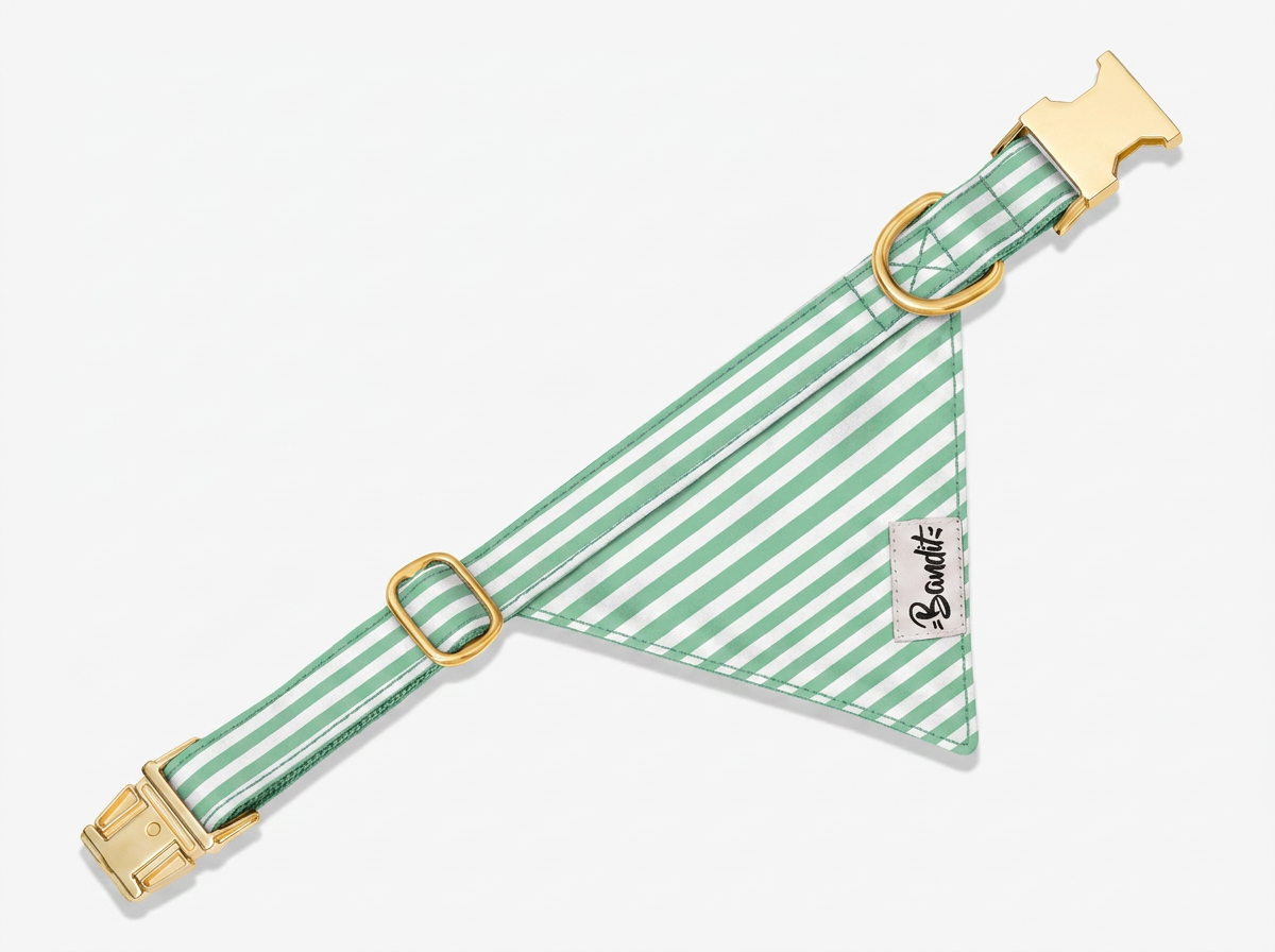 Bandana pour chien rayé vert et blanc