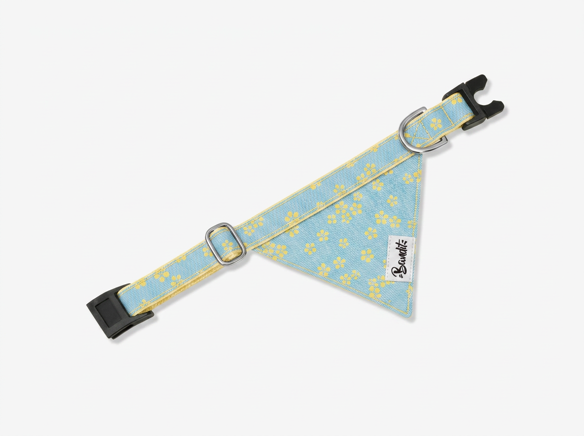 Bandana chat jean fleurs jaunes