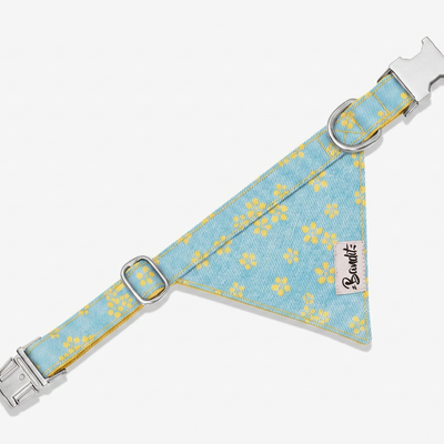 Bandana pour chien jean fleurs jaunes