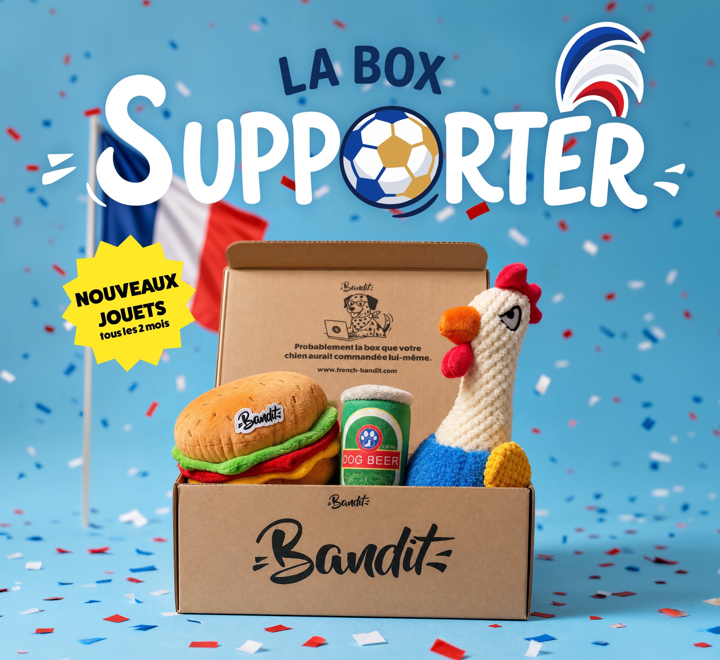 Box jouet pour chien – 2 jouets exclusifs + friandises