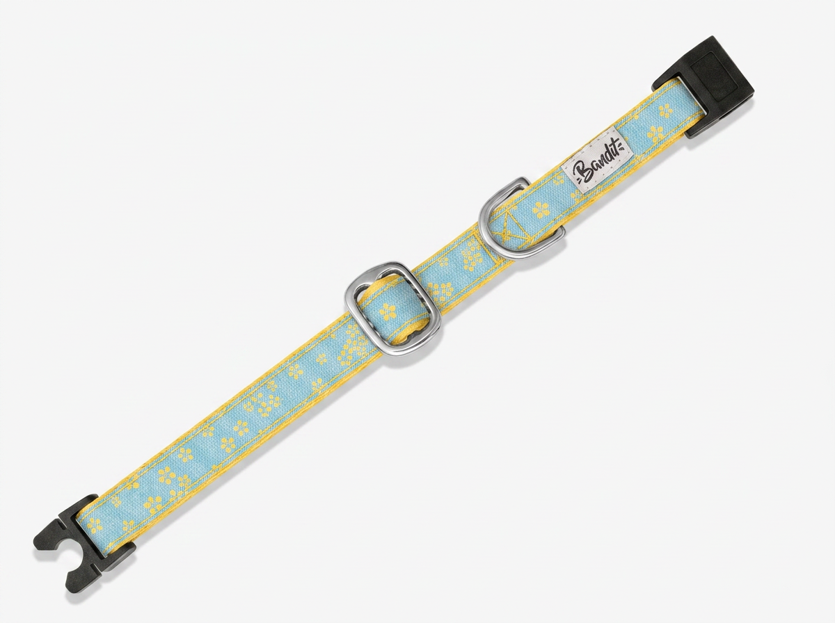 Collier pour chat jean fleurs jaunes