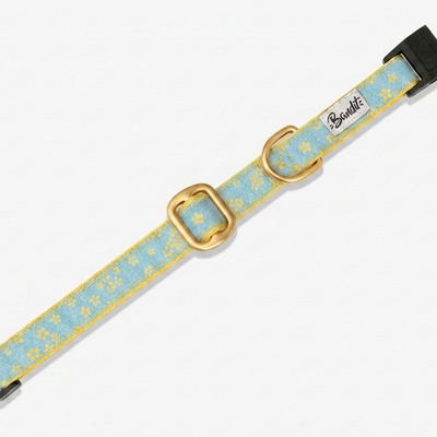 Collier pour chat jean fleurs jaunes