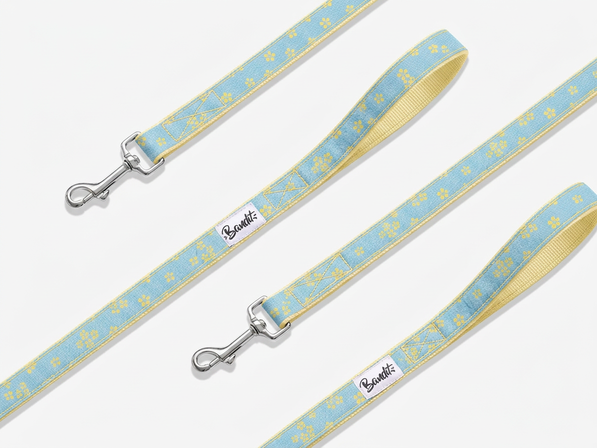 Laisse pour chien jean fleurs jaunes