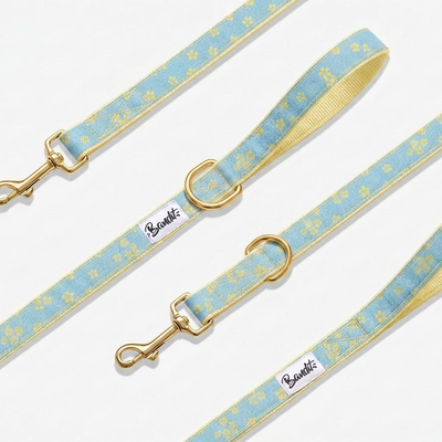 Laisse pour chien jean fleurs jaunes