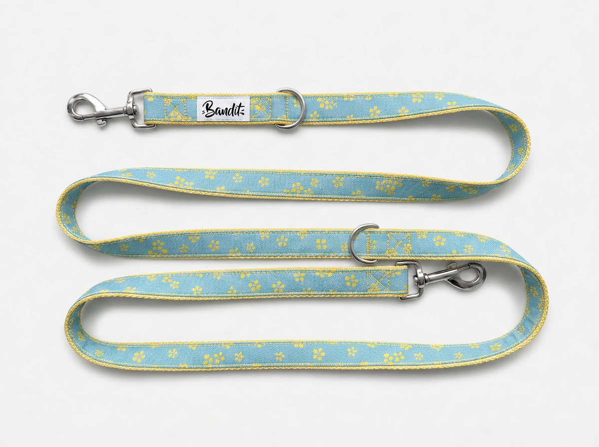 Laisse pour chien jean fleurs jaunes