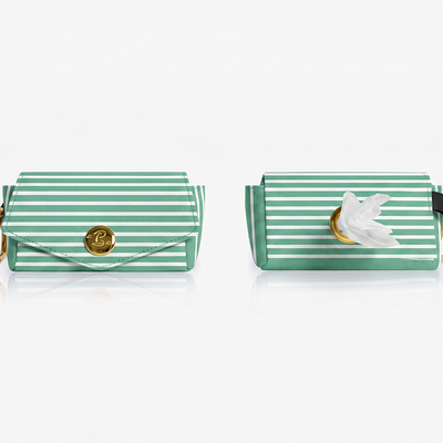 Pochette pour sacs à crottes rayée vert et blanc