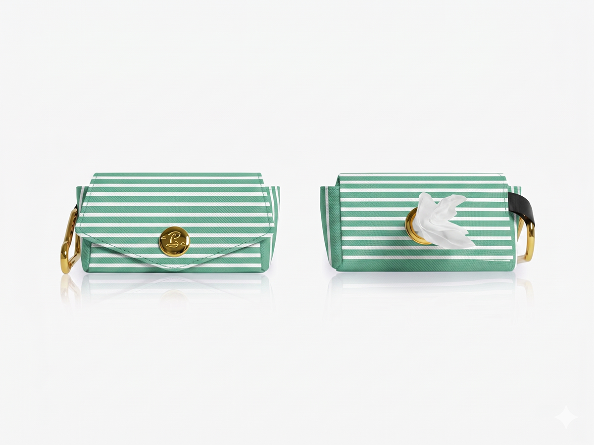 Pochette pour sacs à crottes rayée vert et blanc