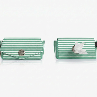 Pochette pour sacs à crottes rayée vert et blanc