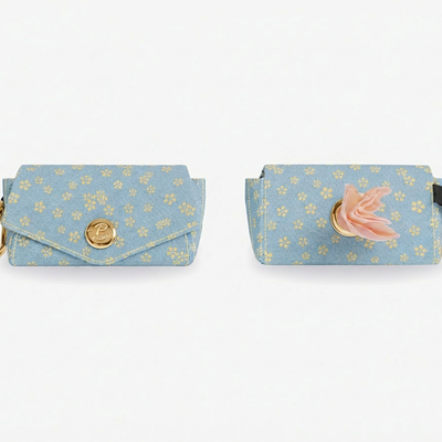 Pochette pour sacs à crottes jean fleurs jaunes