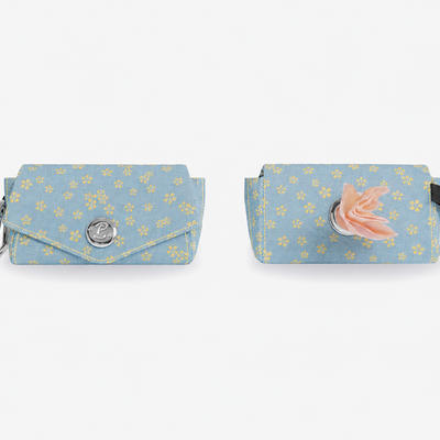 Pochette pour sacs à crottes jean fleurs jaunes