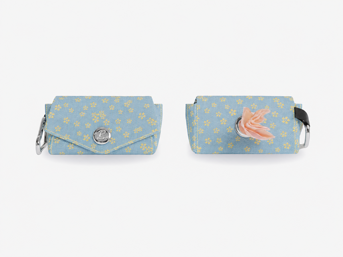 Pochette pour sacs à crottes jean fleurs jaunes