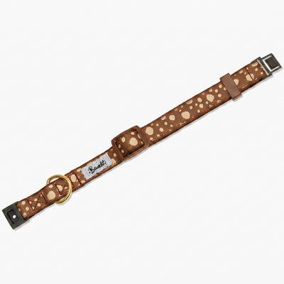 Collier pour chat motif Faon (pois beige sur fond marron) Essentiel French Bandit, vue produit sur fond blanc