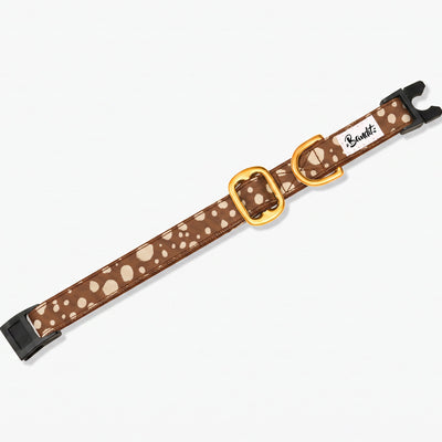Collier pour chat motif Faon (pois beige sur fond marron) French Bandit, vue produit sur fond blanc