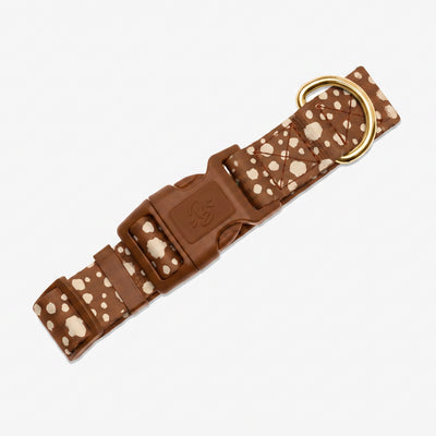 Collier pour chien motif Faon (pois beige sur fond marron) Essentiel French Bandit, vue produit sur fond blanc