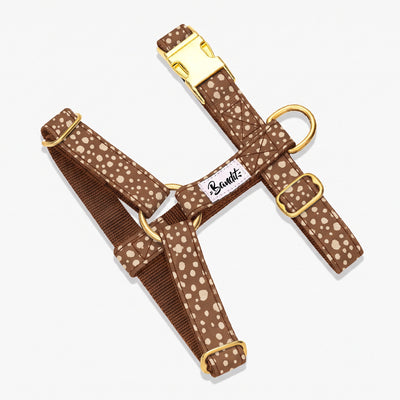 Harnais pour chien motif Faon (pois beige sur fond marron) French Bandit, vue produit sur fond blanc