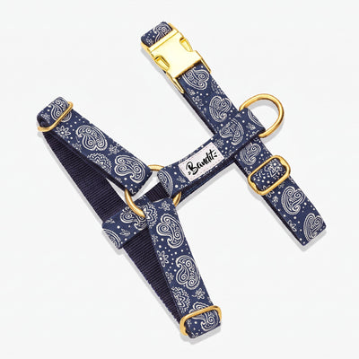 Harnais pour chien motif Minuit (paisley bleu marine) French Bandit, vue produit sur fond blanc
