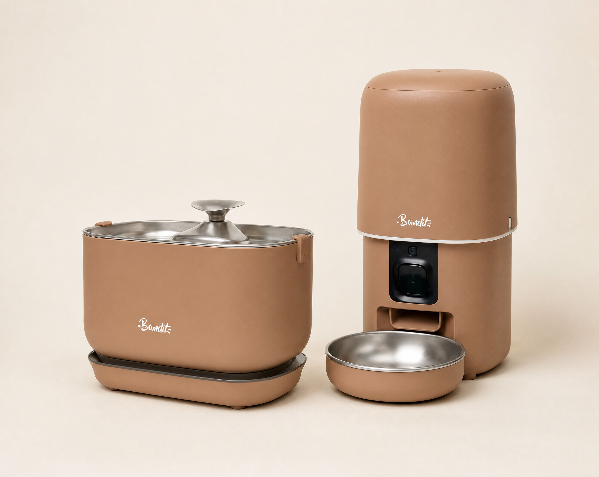 Kit fontaine à eau sans fil + distributeur de croquettes Bandit, coloris mocha