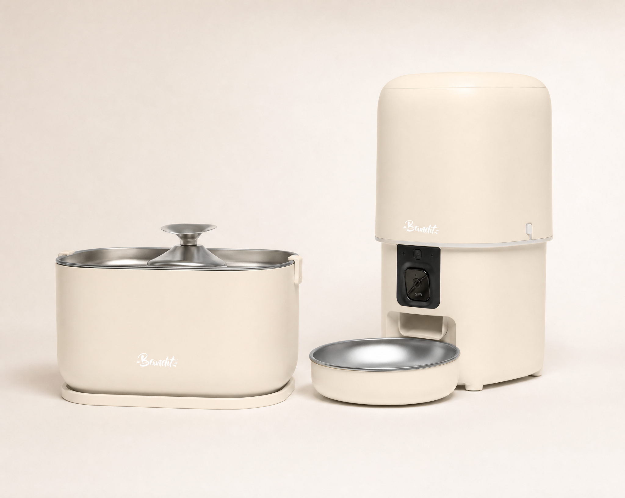 Kit fontaine à eau filaire + distributeur de croquettes Bandit, coloris crème