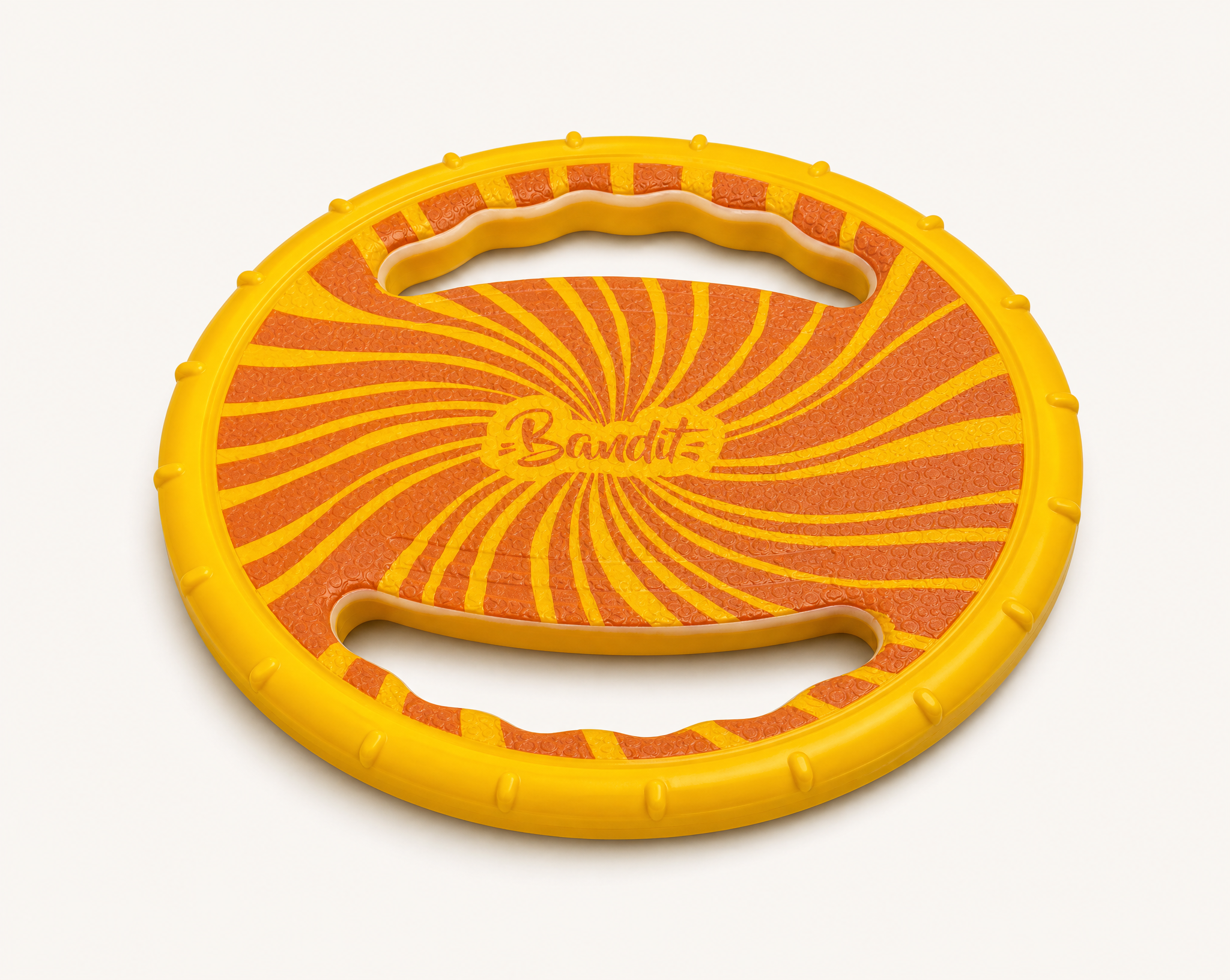 Frisbee flottant pour chien French Bandit jaune et orange avec double poignée ergonomique