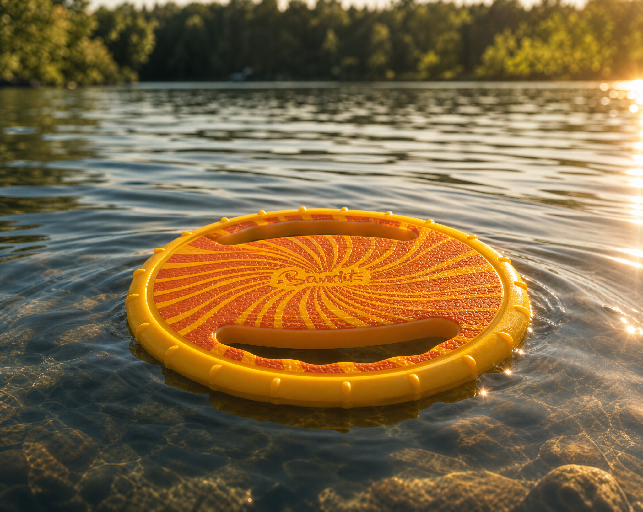 Frisbee pour chien French Bandit flottant à la surface d'un lac
