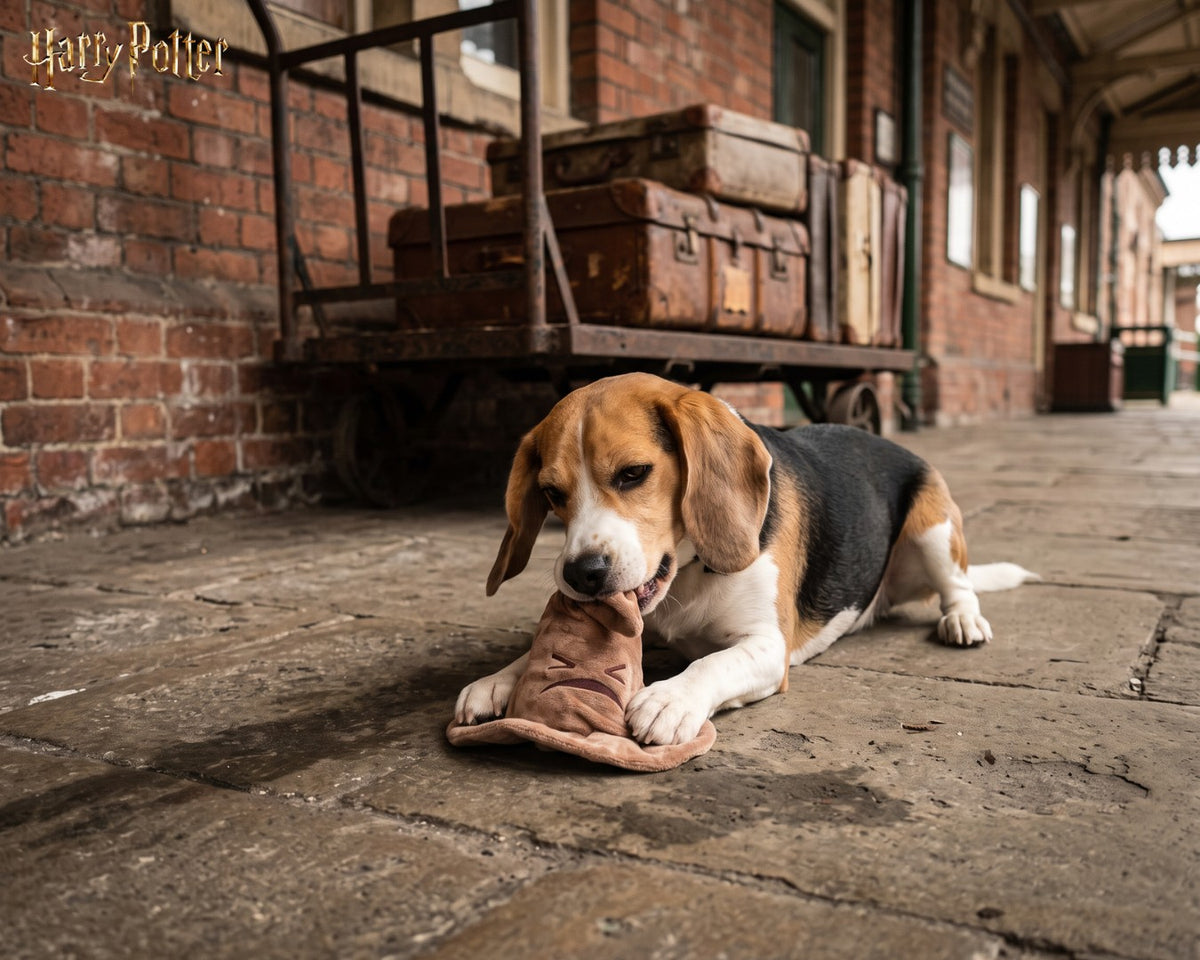 Beagle mâchouillant le jouet pour chien Choixpeau magique Harry Potter