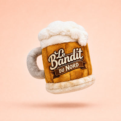 La Chope du Bandit, jouet pour chien en peluche en forme de chope de bière du Nord, packshot French Bandit