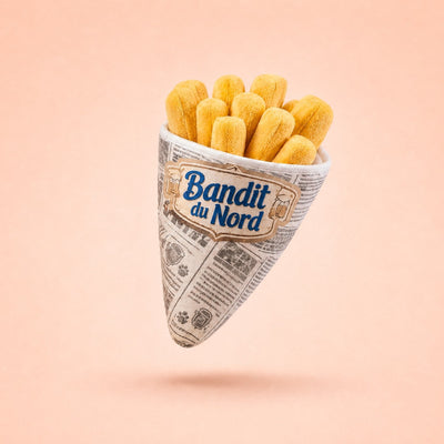 Le Cornet du Nord, jouet pour chien en peluche en forme de cornet de frites, packshot French Bandit