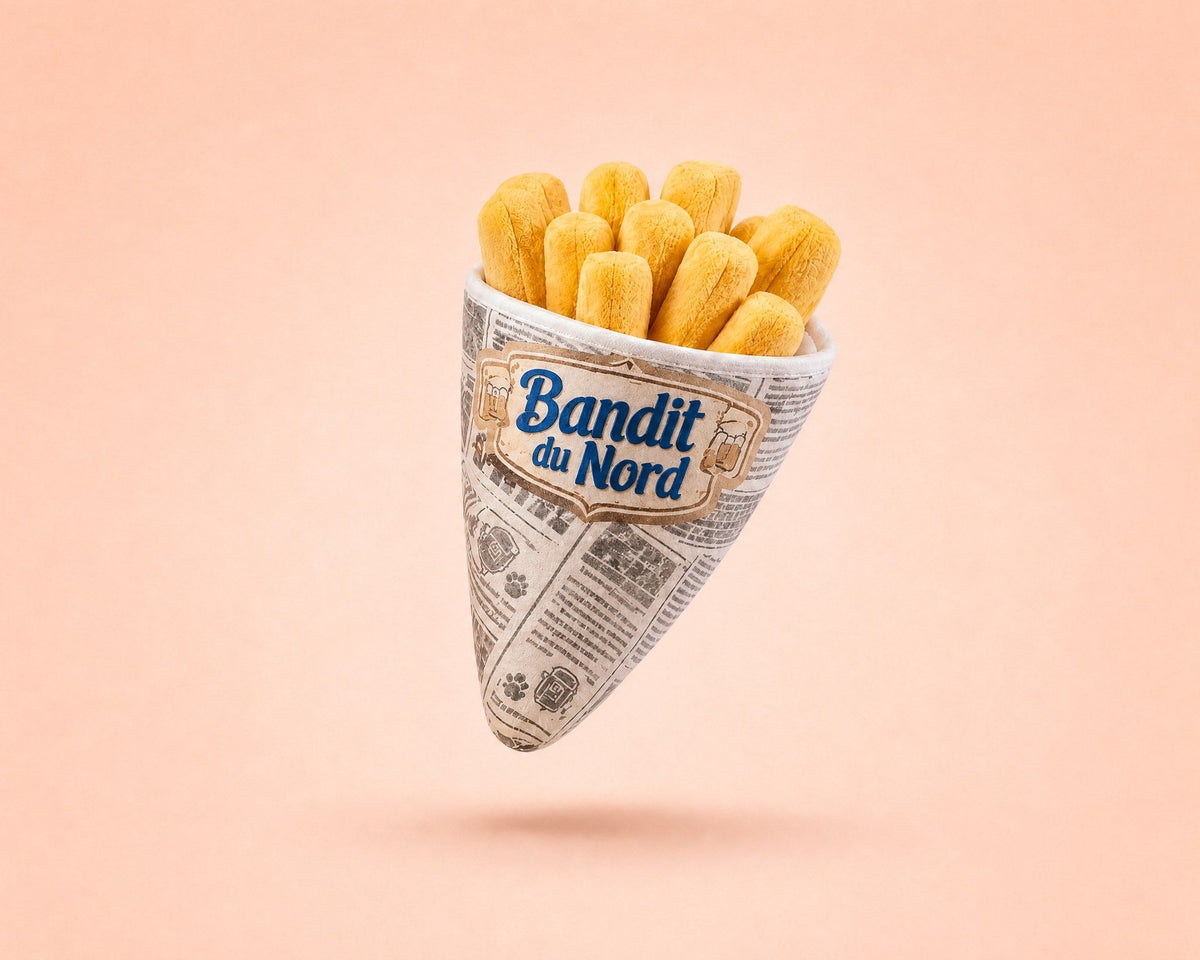 Le Cornet du Nord, jouet pour chien en peluche en forme de cornet de frites, packshot French Bandit