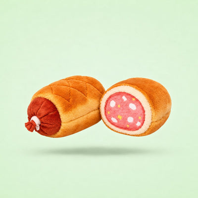 Le Bouchonné, jouet pour chien en peluche en forme de saucisson brioché lyonnais, packshot French Bandit