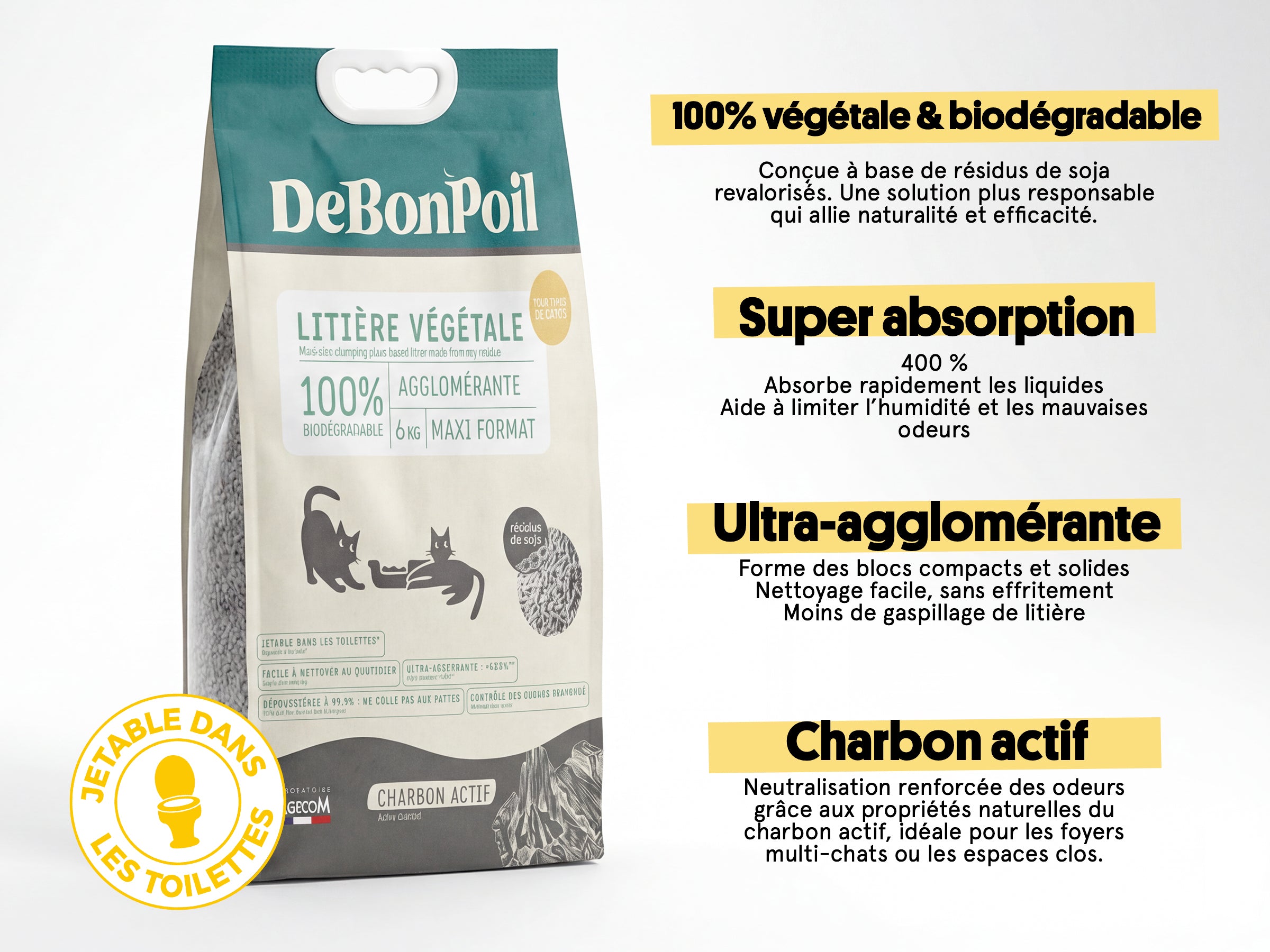 Litière végétale charbon actif 15L